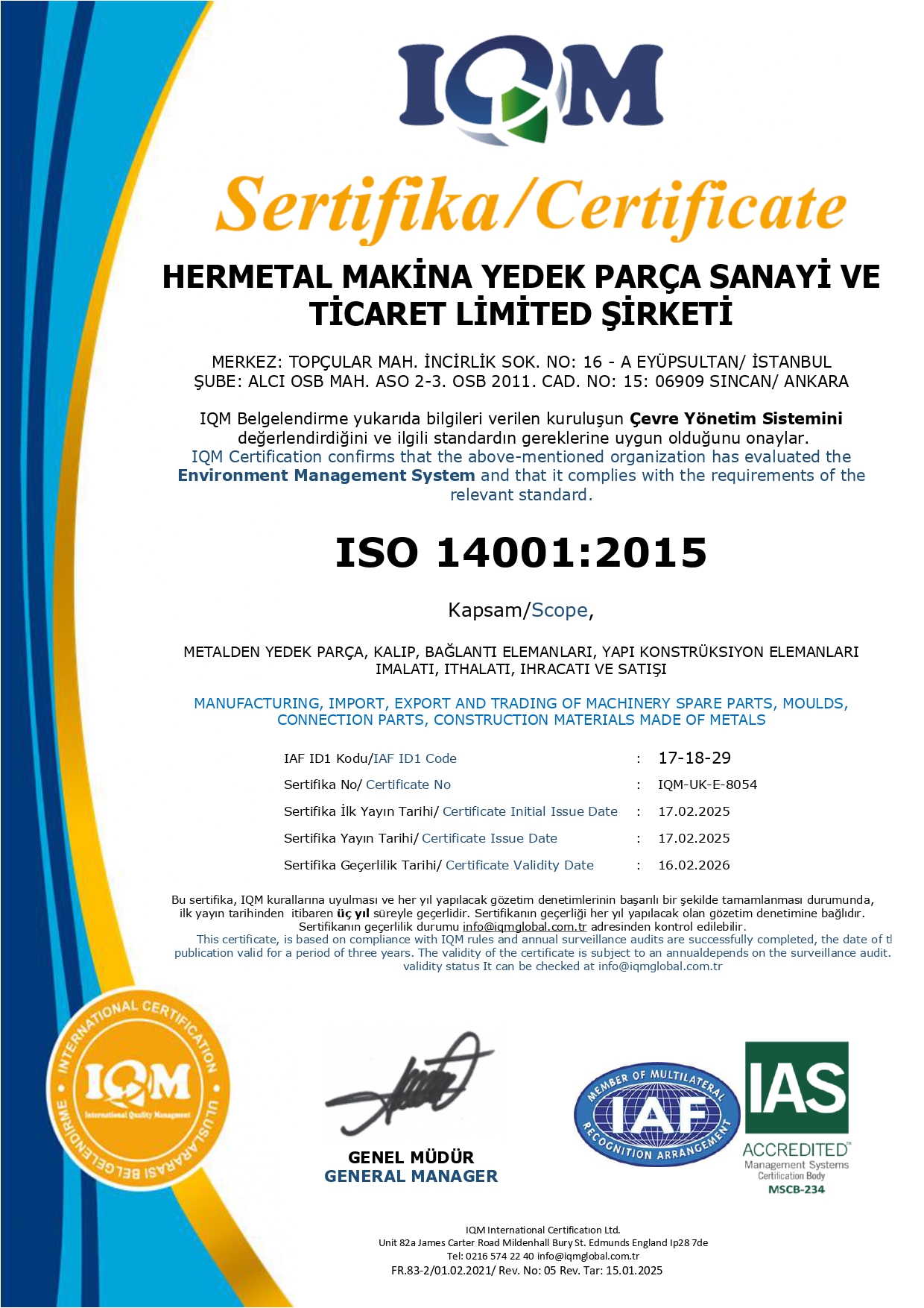 ISO 14001:2015 Çevre Yönetim Sistemi